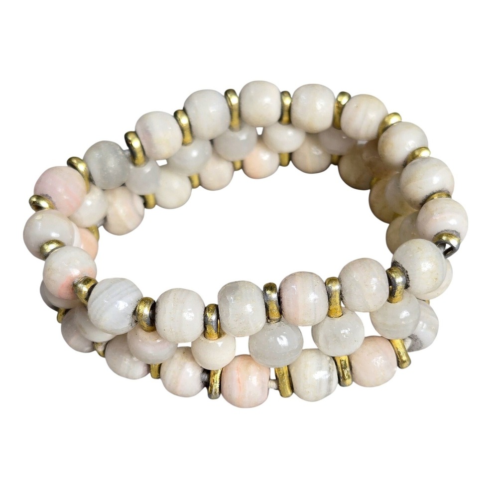 Women's OS Double Strand Stone Bead Stretch Bracelet Cream Blush